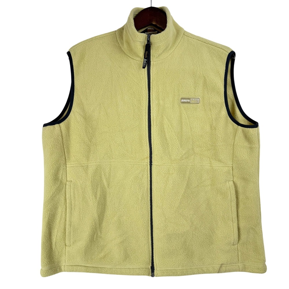 Vintage REI Fleece Vest XL Yellow Full Zip Gorpcore Granola Retro Outdoors